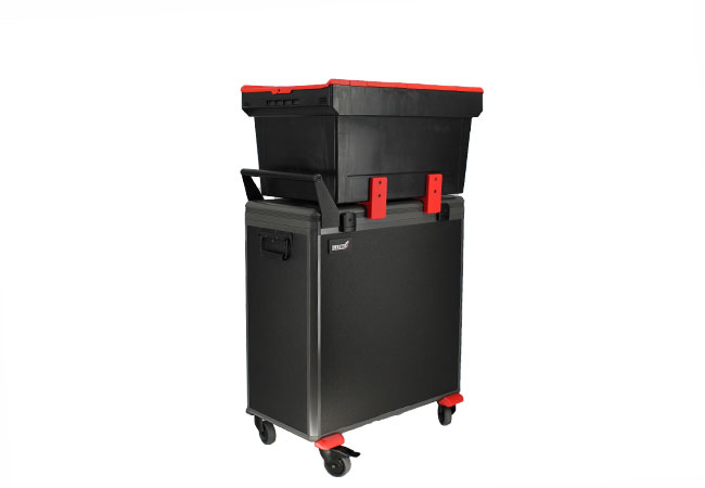 ILLTECxCompact Charge Trolley mit Zubehörbox als mobile Lösung für Schulungen, Poolgeräte und IT-Administration
